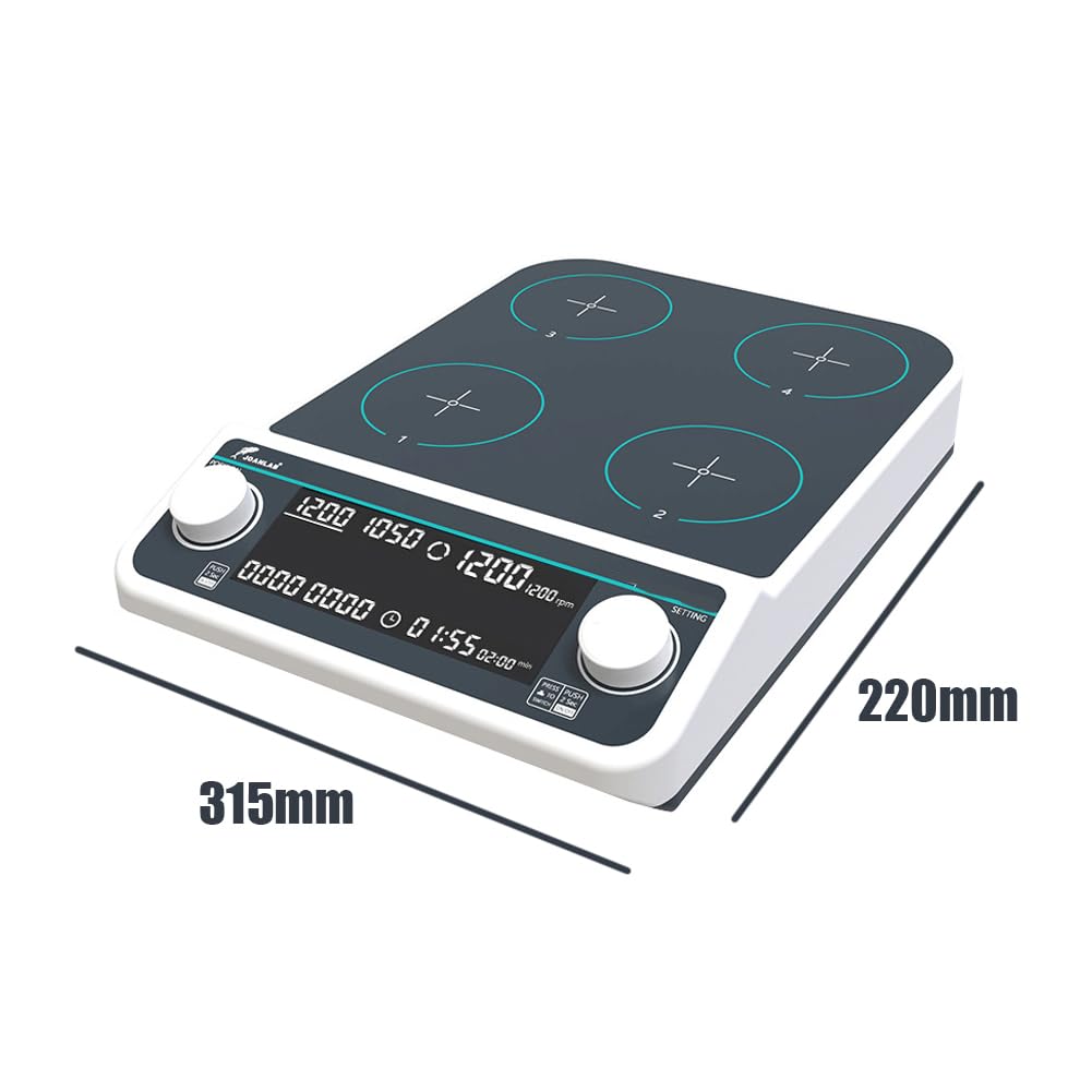 Mezclador magnético 50-1500 RPM, AC100-240V control síncrono/asincrónico, tiempo ajustable 1 min - 19 H 59 min, volumen 4 x 500 ml, motor sin escobillas para uso en laboratorio