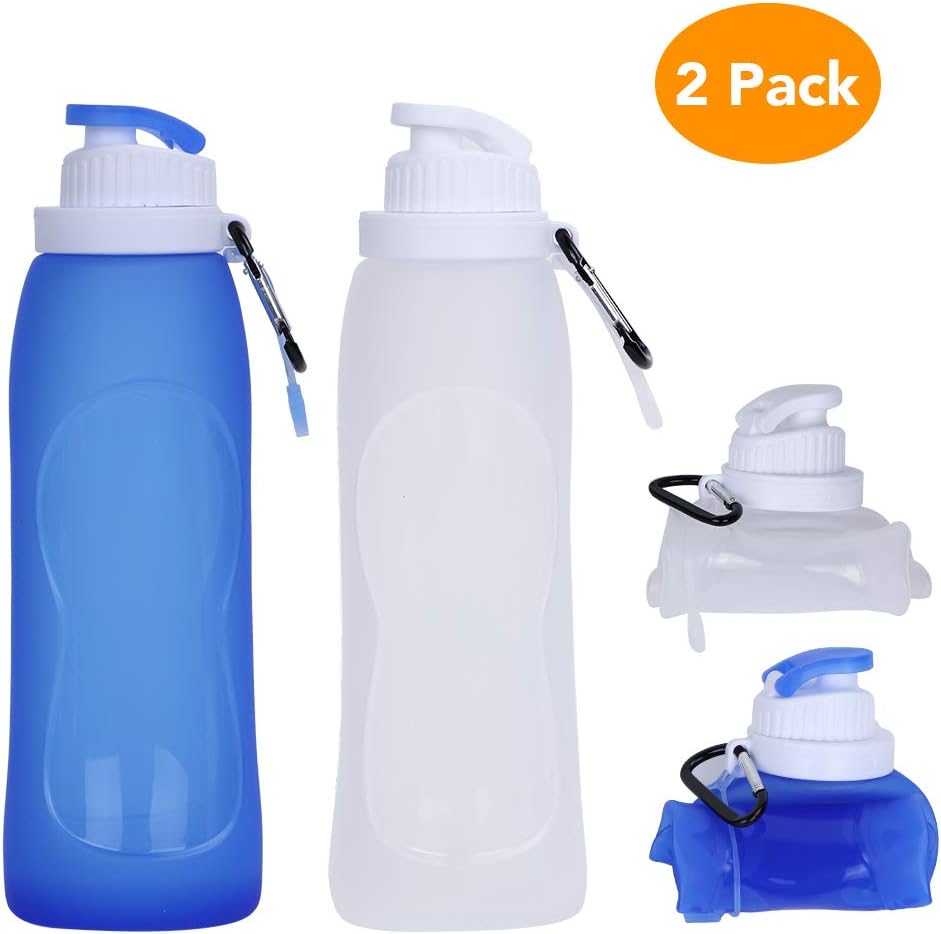 Collapsible Water Bottle, McoMce Portable Folding Bottle & Water Bottle with Clip for Backpack, Foldable Water Bottle BPA Free, 2 Pcs Sport Bottle Water Squeeze Collapble Watterbottles : Sports & Outdoors