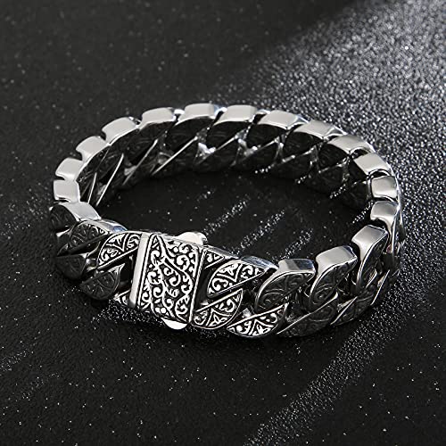 Ivy Engraved Chain Bracelet For Men Silver Personalized Jewelry For Men Bracelet Stainless Steel 7.68in/8.07in/8.46in/8.85in/9.25in2