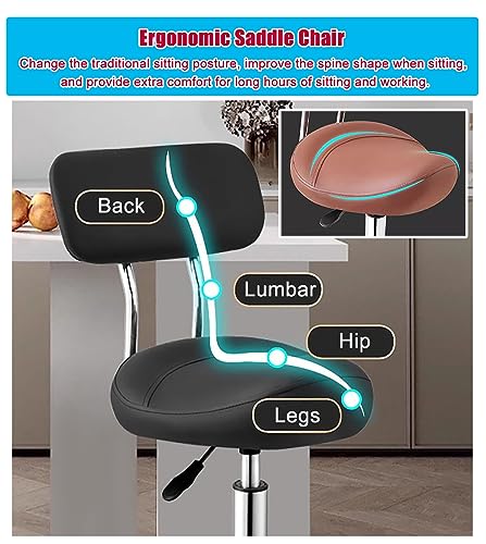 Sattelhocker Küchenstuhl mit Fußstütze & Rückenstütze, Ergonomischer Sattel Bürostuhl für Dental, Einstellbare Höhe 50-70cm