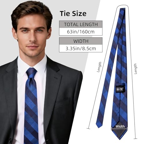 Image of Hi-Tie 63 inches Striped Paisley Extra Long Ties for Men Silk Necktie with Lapel Pin Tie Clip Big and Tall Men Formal Wedding