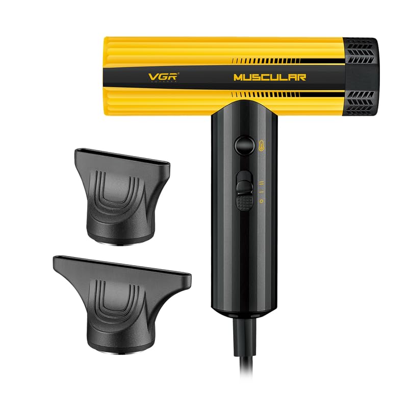 VGR V-285 HD Professional Hair Dryer for Men & Women, 1300-1500W BLDC Motor, Negative Ion Technology, 2 Magnetic Nozzles, Low Noise, 2.5m Cord, Lightweight Hair Dryer, Yellow-image-12