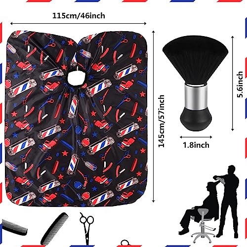 Image of FEBSNOW Barber Cape Professional Hair Cutting Cape with Neck Duster Brush | Full Coverage Haircut Apron for Adults, 46x57 inches, Adjustable Neckline, Keep Clothes Clean Dry, Home Salon Barber Supplies