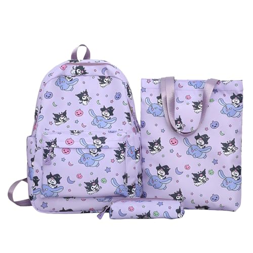 3pcs Hello Kitty Sanrio Backpack Set Kuromi Tote Shoulder Handbag Casual Outdoor Daypack with Pencil Bag Kuromi-B L 1