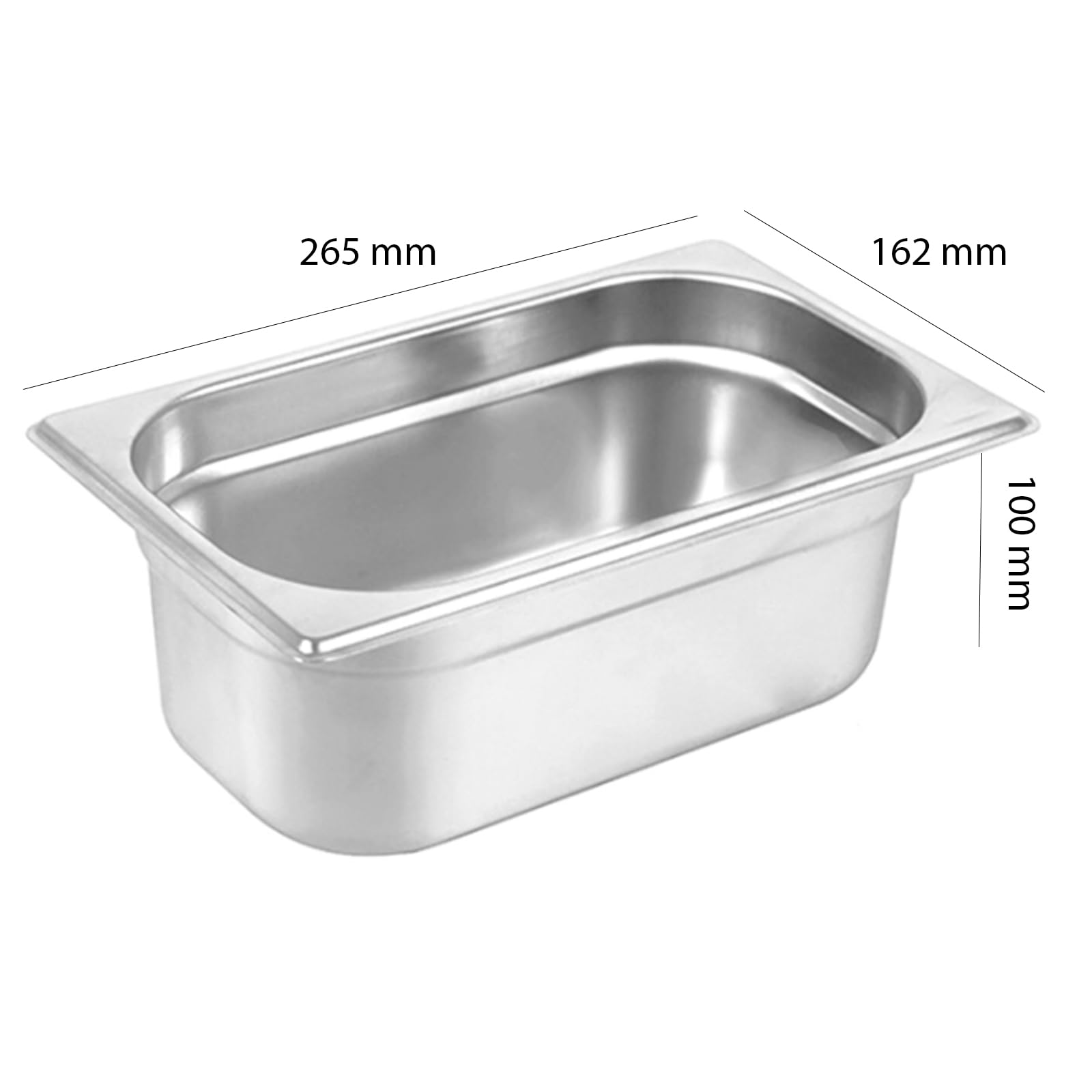 Lot de 6 bacs Gastronorm GN 1/4-100 mm de profondeur en acier inoxydable | plateaux ingrédients | plateaux Gastronorm 1/2 | Récipient GN 1/4 265 x 162 x 100 mm | 2,8 l
