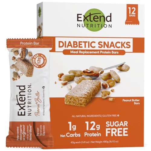 Extend Sugar Free Protein Bars Perfect Diabetic Snacks High Protein and Fiber Hunger Control & Steady Energy Low Carb Keto Friendly (Peanut Butter)