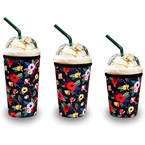 3 Pack Reusable Neoprene Insulator Sleeve for Iced Coffee Cups, Coffee Coozie sleeves with handle for Iced & Hot Drinks, Insulated Cup Holder, Neoprene Can Coozie sleeves with Insulated Sleeves Cover
