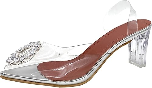 Dressy Sandals For Women Evening Spring And Summer Transparent Rhinestone Pointed Toe High Heel Roman Fashion Women's Sandals Sandalias con cuña