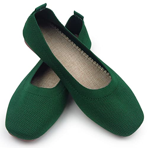 Image of RVROVIC Women's Knit Square Toe Ballet Flats, Slip‑On Casual Flat Shoes