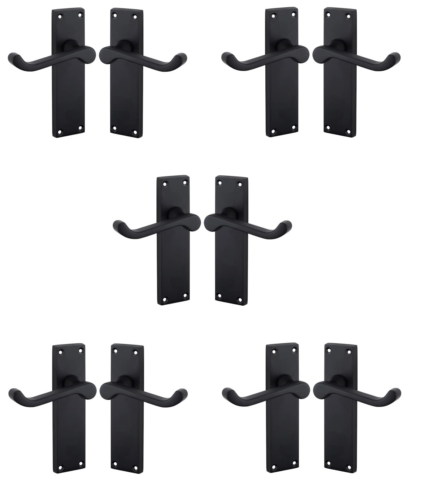 Golden Grace Victorian Scroll Lever Latch Door Handles in Matt Black Finish, Classic Interior Doors Hardware, 5 Pair - 150mm Long