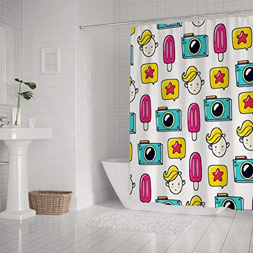 Rideau de douche avec crochets en C polyester imperméable lavable