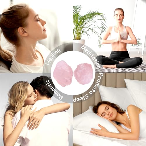 Image of 2Pcs Rose Quartz 1.8-2.2 inch Large Raw Crystals Natural Rocks Stones Rough Rose Quartz Healing Crystal for Tumbling Cabbing Fountain Polishing Decoration DIY Wrapping Rock Wire Wicca Reiki