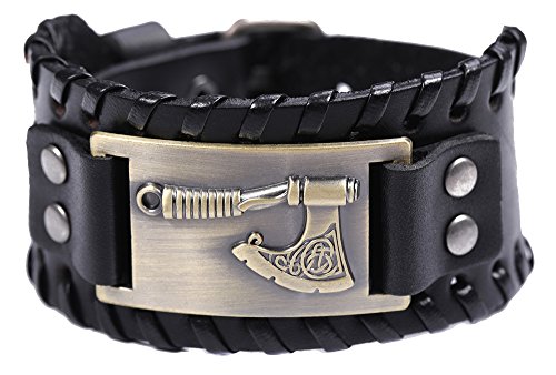 EUEAVAN Pulsera de cuero trenzado con hacha perun vikingo eslavo Cover
