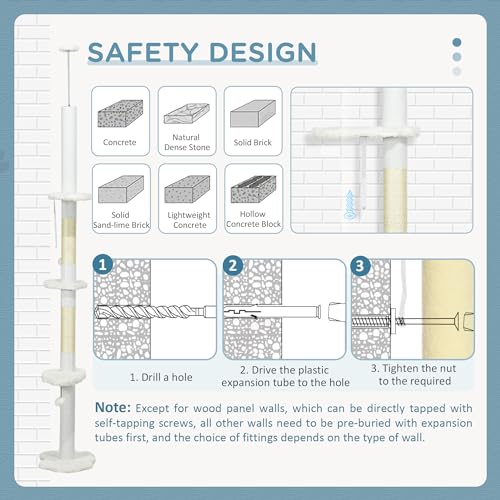 Árbol para gatos ajustable con postes rascadores blanco miniatura 6