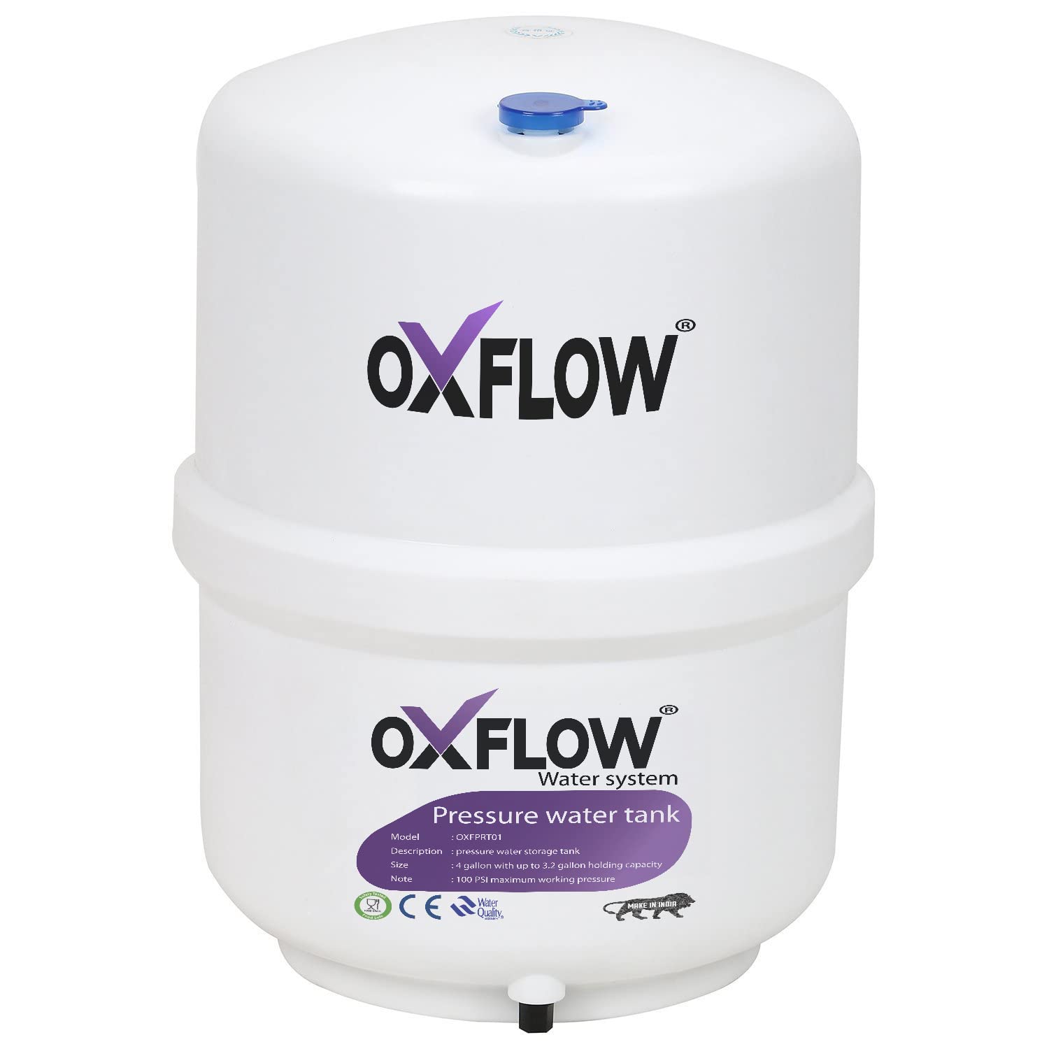 OXFLOW RO Pre-Pressurized Water Storage Tank | Ro Pressure Tank with 4 Gallon Capacity for Reverse Osmosis (RO) (HDPE Pack of 1)