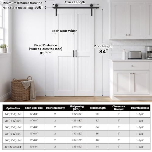 Image of 28'' x 84'' White Bifold Barn Door with Hardware Kit Included