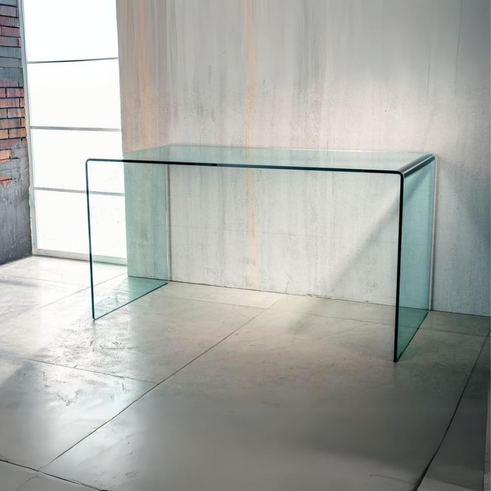 IMAGO FACTORY Scriba - Scrivania Studio, Ufficio in Vetro, Scrivania Moderna Design (125x70cm) Ideale per Casa e Ufficio Elegante, Realizzata in Ponte in Vetro Curvato Trasparente, 100% Made in Italy