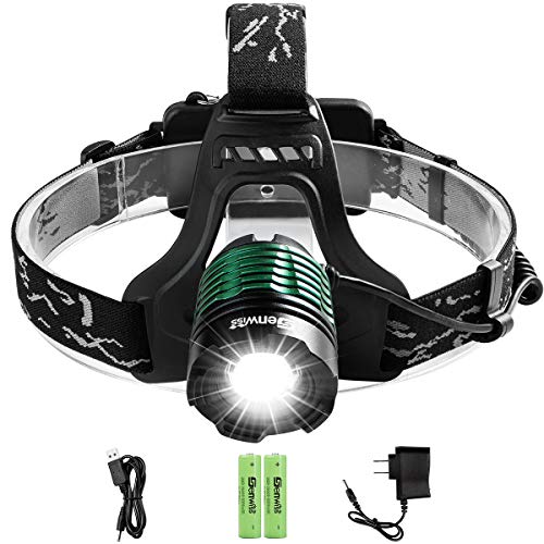 Led Rechargeable Headlamp, Genwiss Brightest Head Lamp, 1800 Lumen Headlamp Flashlight, Waterproof Running