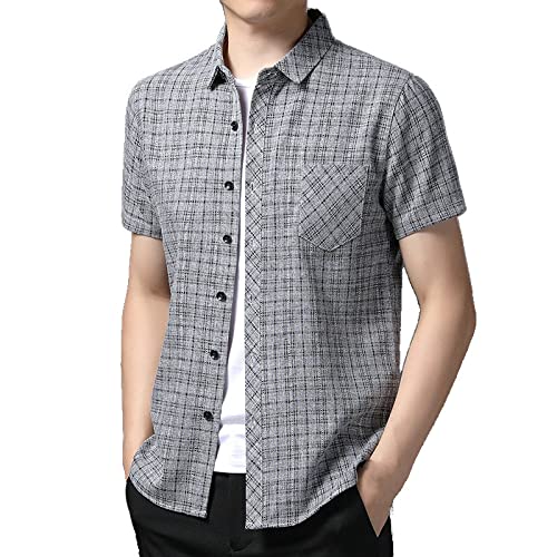 Chemise hawaïenne pour hommes boutonnée en coton lin mince gris de plage