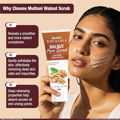 Image of Multani Naturals Walnut Face Scrub 125ml (Pack of 2) | Removes Blackheads & Dead Skin Cells