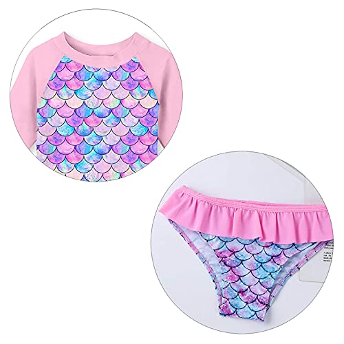 Kids Girls Rash Guard 2pcs Swimsuit Long Sleeves Mermaid Bathing Suit Swimwear Sunsuit UPF 50+4