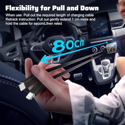 WHATOOK Retractable Car Charger Adapter: 4 in 1 Cigarette Lighter with Starry Sky LED,66W Fast USB C Mobile Phone Automobile Charger, Ford Fiesta Car Accessories Gadgets Gifts for Men Women Christmas - Image 5