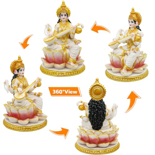 Estatua Saraswati Diosa Hindú 8.7 pulg Polystone miniatura 2