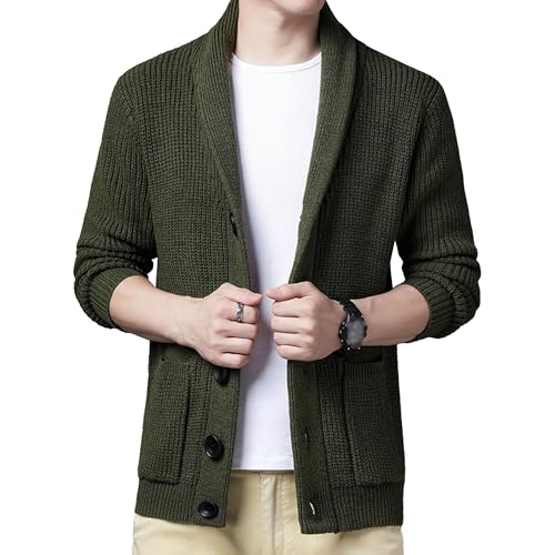 Men's Shawl Collar Cardigan Sweater Casual Textured Knit Cardigans Slim Fit Cable Knit Button Up Sweaters