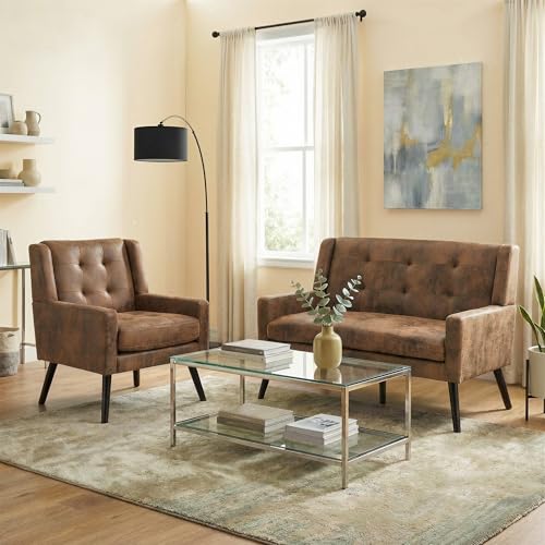 Generisch Juego de 2 sillones Accent con sillón individual y doble, acolchado de espuma de alta densidad, tejido agradable al tacto, patas de madera maciza con protección para el suelo, para salón