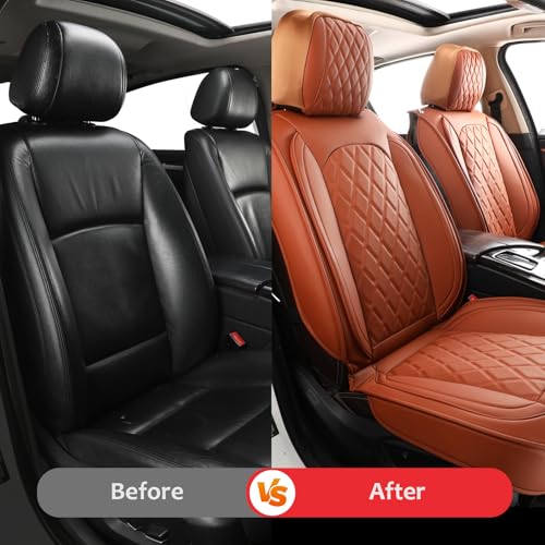 Image of MIROZO Seat Covers Full Set,Leather Seat Covers Waterproof Seat Cover Automotive Seat Covers Car Seat Protector Vehicle Cushion Cover Universal Fits for Sedan, Truck and SUV (Full Set, Brown)