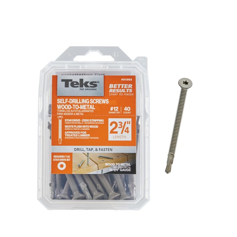 Teks #10 x 1-7/16 Inch Wood-to-Metal Self-Drilling Screws, 300PCS, for Roof/Subfloor Decking, Trailer Beds, & Headers, Rust Resistant Climaseal® Coating, Star Drive, T-25 Bit Sold Separately