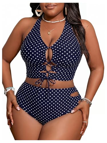 Image of SOLY HUX Women's Plus Size Bikini Set Sexy Swimsuit Lace Up Tummy Control 2 Piece Bathing Suit