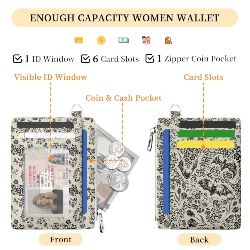 Image of Hancynir Goth Bat Floral Slim Wallet Women Credit Card Holder RFID Small