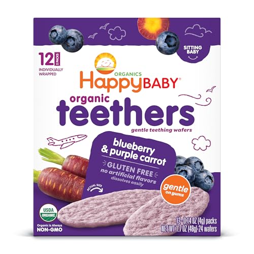 Happy Baby Gentle Teethers Organic Teething Wafers Blueberry and Purple Carrot 12 Count