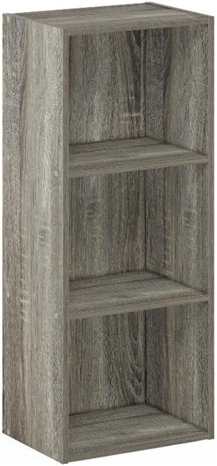 Pemberly Row Contemporary 3-Tier Open Shelf Bookcase, French Oak Finish, Engineered Particle Board, 31.49 in Tall, Compact Vertical Design for Living Room, Bedroom, or Home Office Storage Use