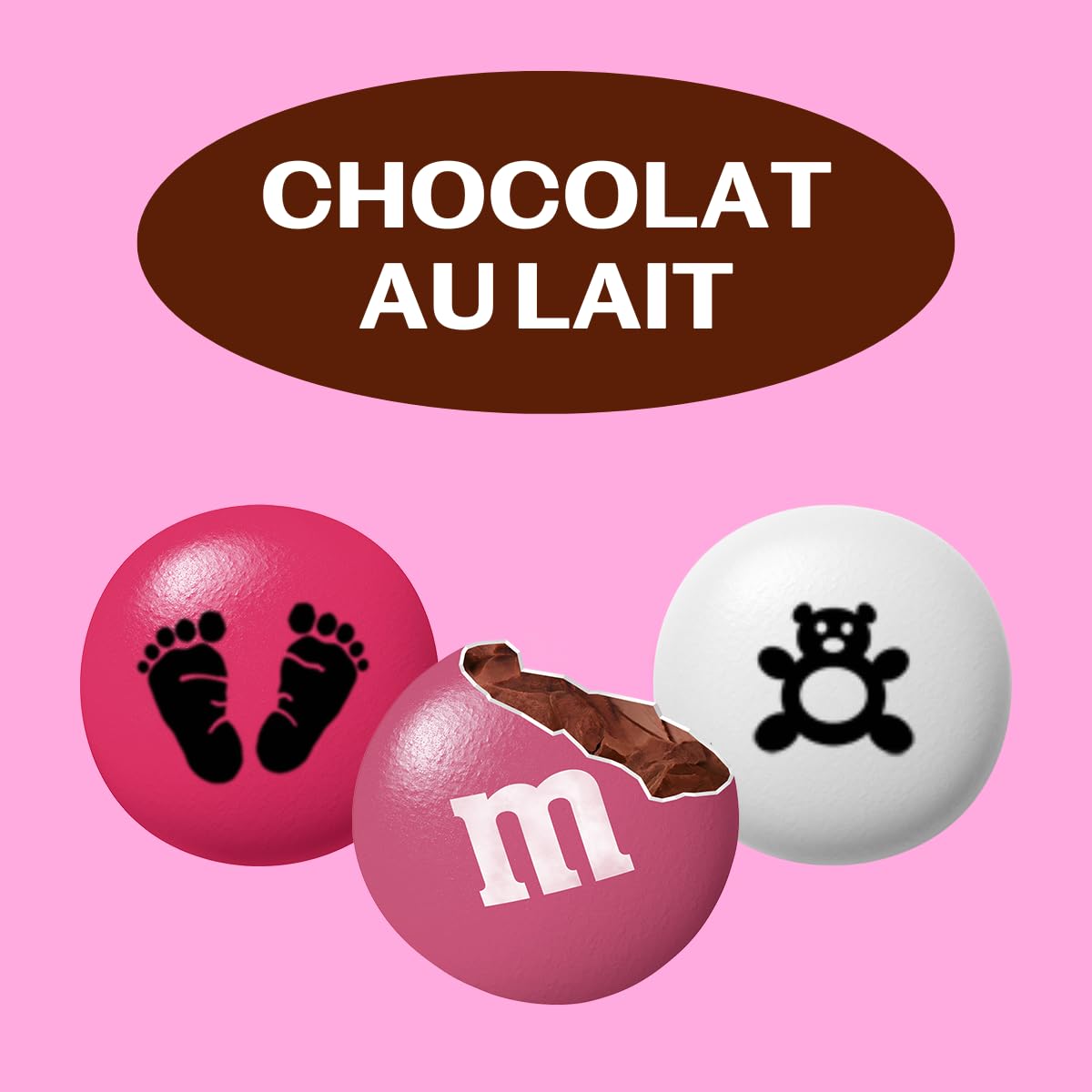 M&M'S au chocolat au lait pré-imprimés Naissance ou Baptême- Sachet vrac de 1,5kg de chocolats roses et blancs - Idée de cadeaux pour célébrer la naissance d'un bébé