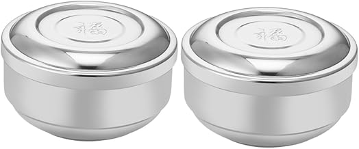 ABOOFAN 2 Peças Recipiente De Comida Tigelas De Lanche De Metal Tigela De Salada Tigela De Aço Inoxidável Tigela De Cereais Tigelas De Mistura Com Tampas Tigelas De Macarrão Tigela