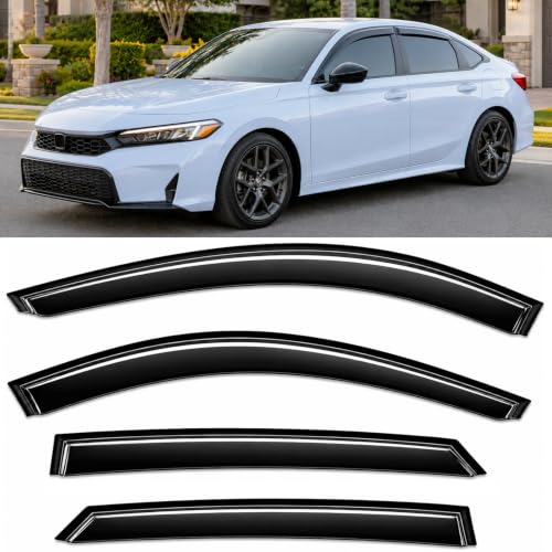 Image of 2022-2026 Tape-On Rain Guards for Honda Civic Sedan Side Window Visor Deflectors Lx Ex Si Hpt Sport Touring Durable Vent Shades 2023 2024 2025