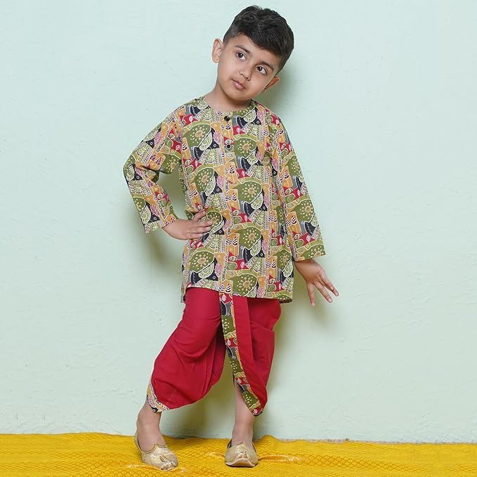 Image of AJ DEZINES Kids Ethnic Wear Pure Cotton Dhoti Kurta Set For Boys