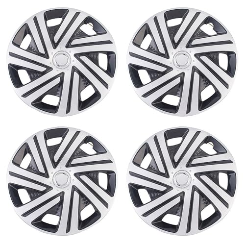 Image of Black with Silver Hubcap Wheel Cover Replacement Kit 15 inch Hub Caps Wheel Rim Cover Car Exterior Accessories Pack of 4, 15 Inches