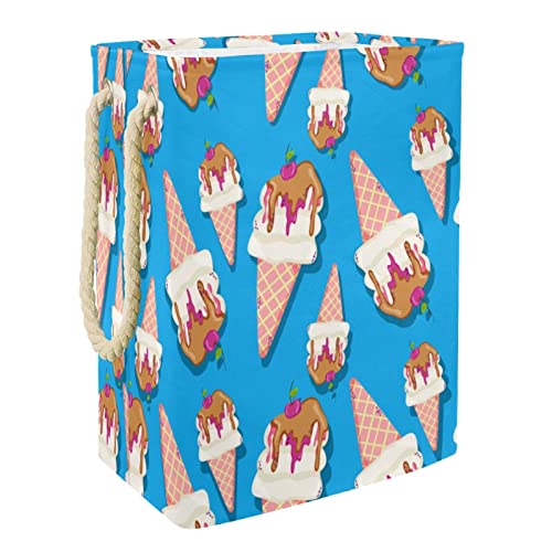 Panier à linge imperméable bleu avec poignée et motif crème glacée - 2