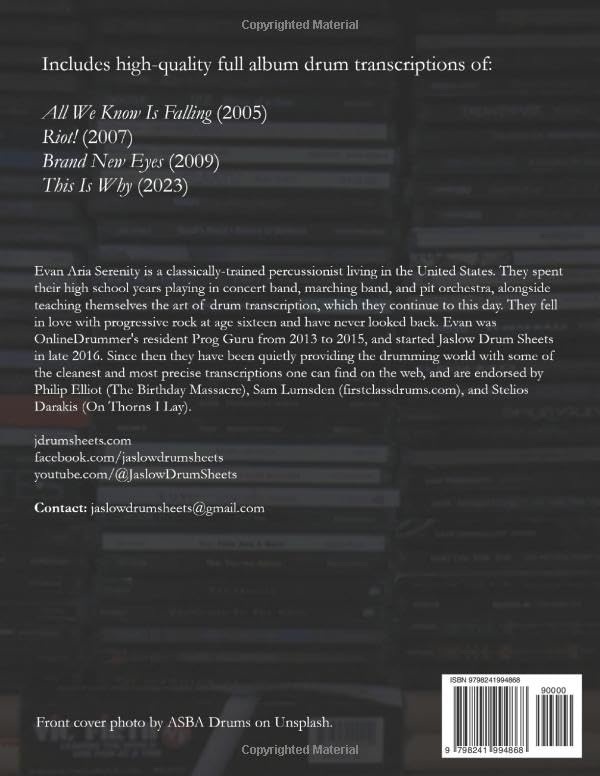 Paramore The Jaslow Drum Sheets Album Collection : recueil partitions rock - 3