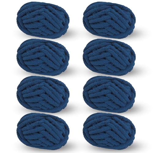 Navy Blue Chunky & Bulky Yarn for Hand Knitting/Crocheting, Chunky Knit Chenille, Extra Chunky Thick Jumbo Bulk - Chunky Blanket Yarn, 8 Pack (27 yds, 8 oz Each Skein) -  TDVCNUVD, MXQ