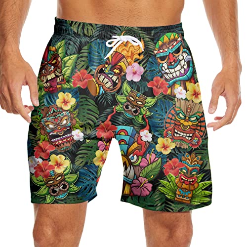 Tnhu ZHEANG-QTZD5F18 Tropical Hawaiian Men'S Swim Trunks With Compression Liner Tiki Men Swimming Trunks Swimsuit For Mens Board Shorts thumb #3