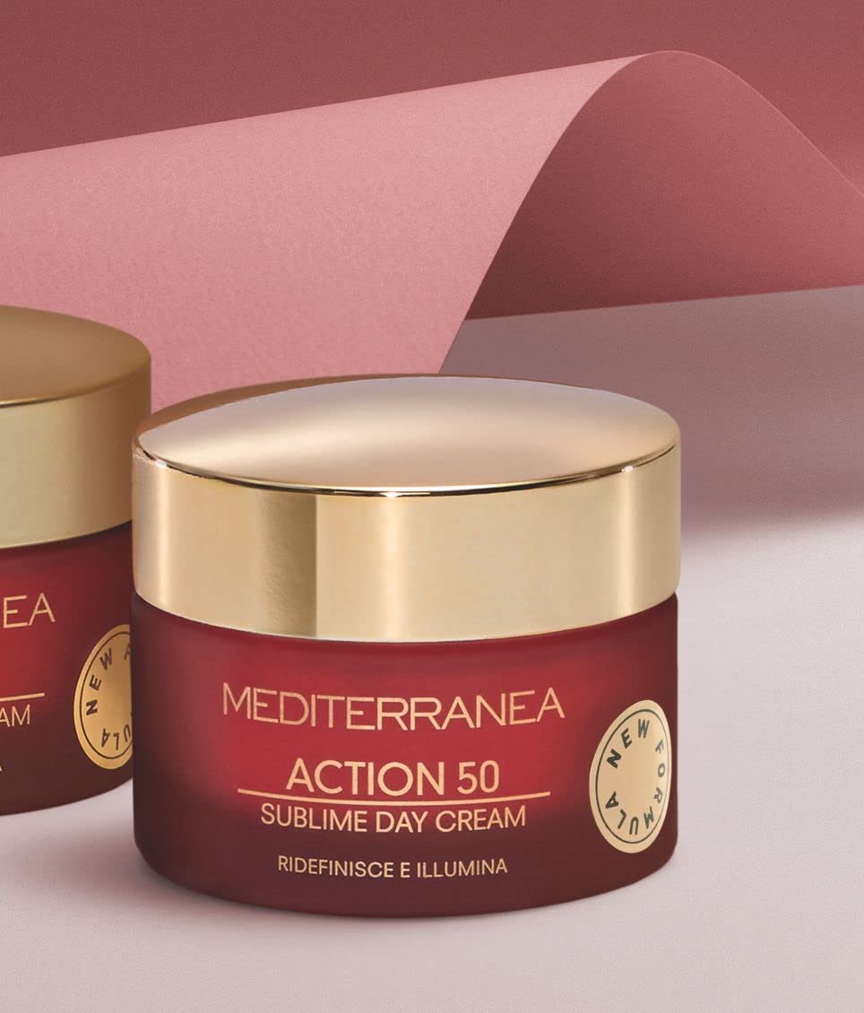 MEDITERRANEA COSMETICS Crema Giorno Viso Anti-Età Idratante, Illuminante e Ristrutturante con Agnocasto, Niacinamide e Filtri Solari Linea Action 50 Sublime Day Cream– 50 ml