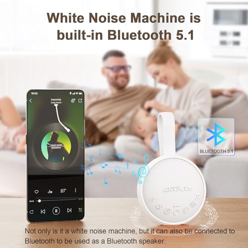 Image of White Noise Sound Machine for Sleeping Adults & Baby, Portable Noise Machine with 24 Soothing Sounds, Bluetooth 5.1, Battery Powered, 3 Timer Settings, Memory Function for Home, Office, Travel (White)