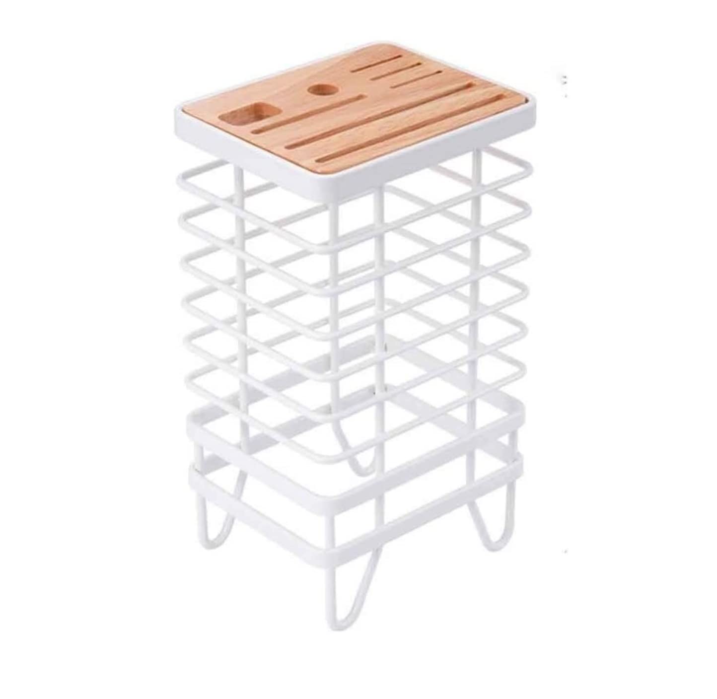 Eoweiot Knife Block Kitchen Knife Holder Universal Metal Wood Knife Block Rack Multifunction Tool Storage Stand Kitchen Supplies (White)