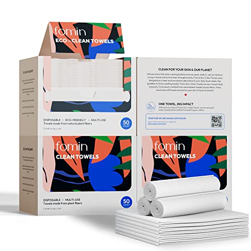FOMIN Disposable Face Towels – 200 Count (4 Pack) 100% Biodegradable Ultra-Soft Face Towelette For Washing Face & Makeup Removal, 1ST Certified Vegan & Cruelty-Free Facial Washcloth for All Skin Types