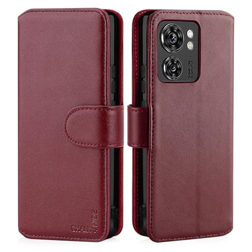 Housse anti-piratage Motorola Edge 40, étui cuir bordeaux avec fente CB