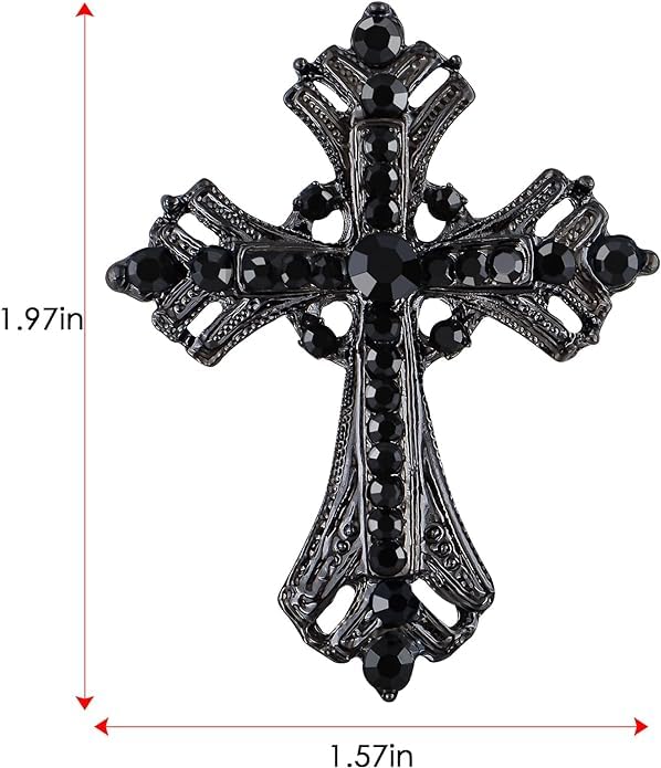Image of Cross brooches and pins for women Sparkling Aquamarine Clear Crystal Rhinestones Holy Cross Christian Religious Jewelry